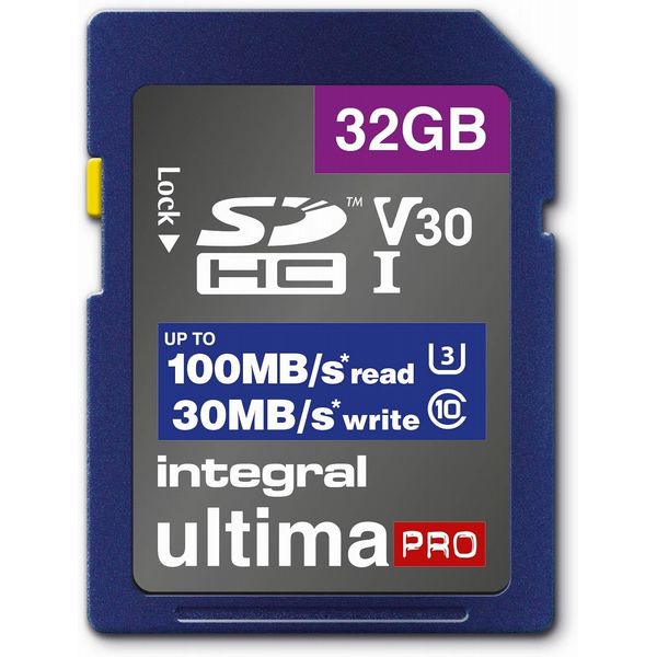 Integral 32GB High Speed SDHC Memory Card, Class 10 UHS-I U3 V30 100MB/s Read
