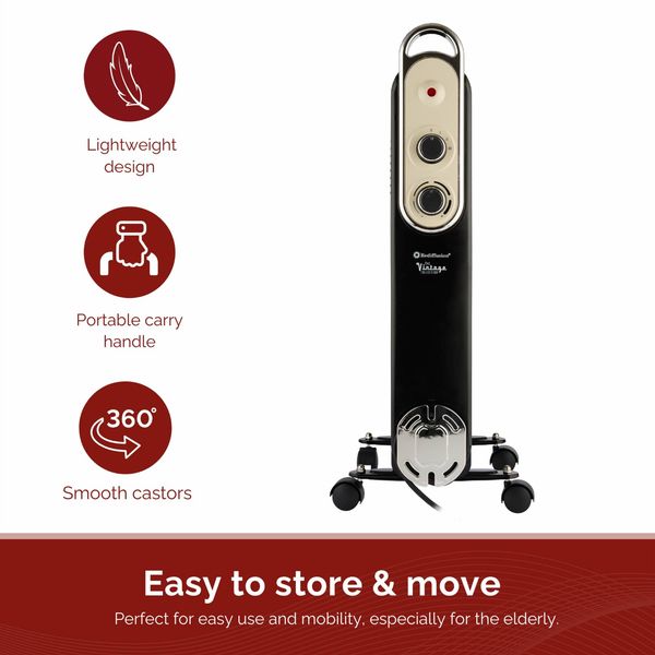 Rediffusion Vintage 9 Fin Oil Filled Radiator Black