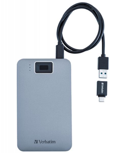 Verbatim Executive Fingerprint Secure Hard Drive USB 3.2 Gen 1 USB-C 2TB Grey 53653
