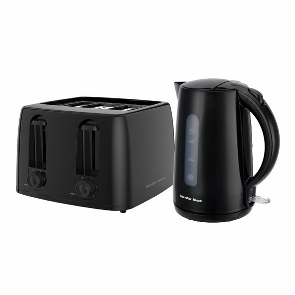 Hamilton Beach Essentials 1.7L Rapid Boil Kettles and 4 Slot Toaster - Black